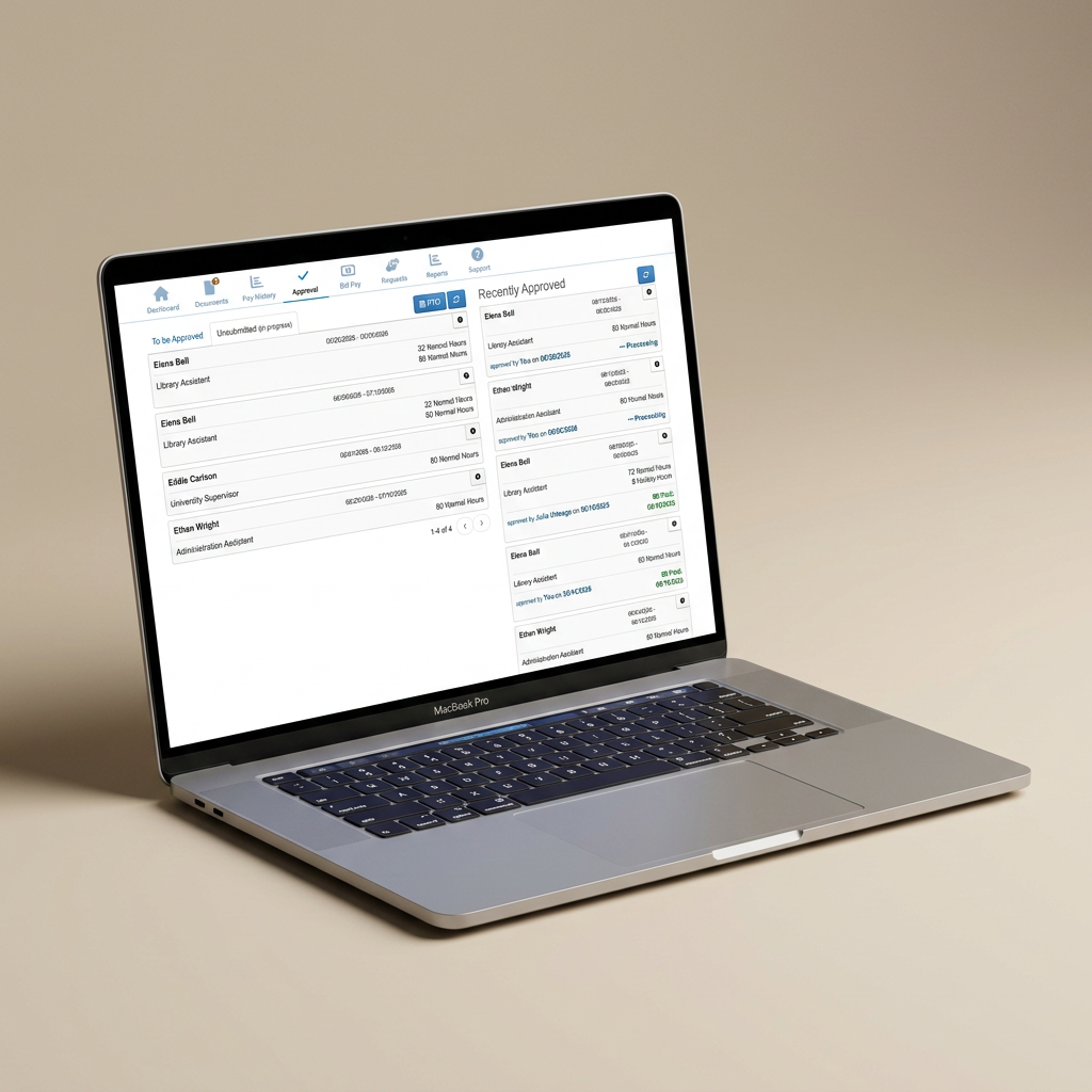 HoneycombHR approval workflow shown on a laptop